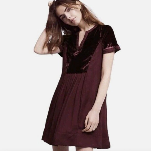 Anthropologie MAEVE Ingrid velvet tunic dress in Burgundy/Maroon, size Small P - Picture 1 of 5